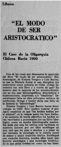 El modo de ser aristocrático"