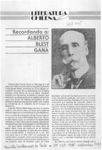 Recordando a Alberto Blest Gana  [artículo] Guillermo Gotschlich Reyes.