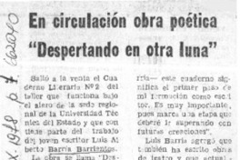 En circulación obra poética "Despertando en otra luna".  [artículo]