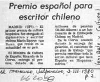Premio español para escritor chileno.  [artículo]