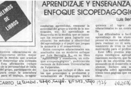 Aprendizaje y enseñanza, un enfoque sicopedagogico.  [artículo]