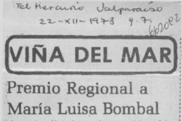 Premio regional a María Luisa Bombal.  [artículo]