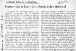 Homenaje a escritora María Luisa Bombal.  [artículo]