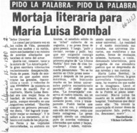 Mortaja literaria para María Luisa Bombal  [artículo] Maximiliano Vilches Gallardo.