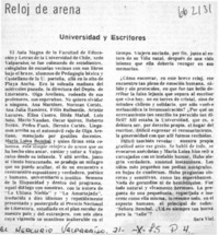 Universidad y escritores  [artículo] Sara Vial.