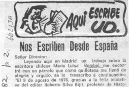 Nos escriben desde España.  [artículo]