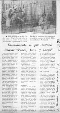 Exitosamente se pre-estrenó anoche "Pedro, Juan y Diego".  [artículo]