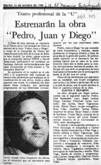 Estrenarán la obra "Pedro, Juan y Diego".  [artículo]
