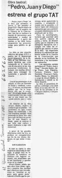 Pedro, Juan y Diego" estrena el grupo TAT.  [artículo]