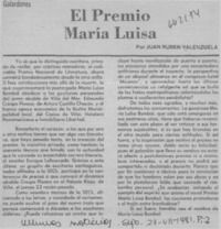 El Premio María Luisa  [artículo] Juan Rubén Valenzuela.