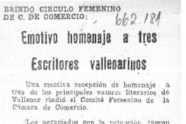Emotivo homenaje a tres escritores vallenarinos.  [artículo]