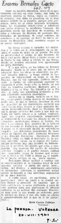 Erasmo Bernales Gaete  [artículo] René Castro Callejas.