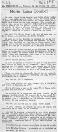 María Luisa Bombal  [artículo] Luis Sánchez Latorre.