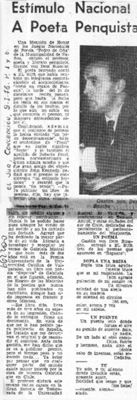 Estímulo nacional a poeta penquista.  [artículo]
