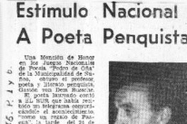 Estímulo nacional a poeta penquista.  [artículo]