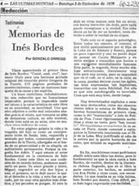 Memorias de Inés Bordes  [artículo] Gonzalo Orrego.