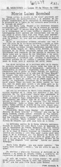 María Luisa Bombal  [artículo] Fidel Araneda Bravo.
