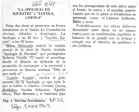 La apología de Sócrates" y "Loyola, Loyola".  [artículo]
