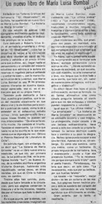 Un nuevo libro de María Luisa Bombal.  [artículo]