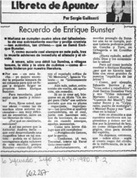 Recuerdo de Enrique Bunster  [artículo] Sergio Guilisasti.
