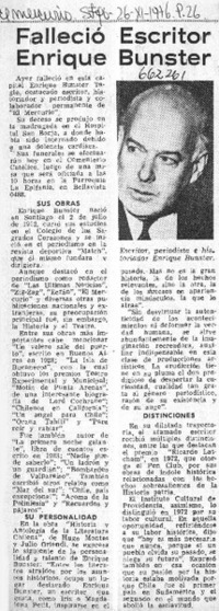 Falleció escritor Enrique Bunster.  [artículo]