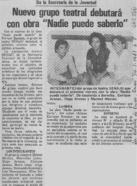 Nuevo grupo teatral debutará con obra "Nadie puede saberlo".  [artículo]