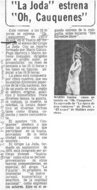 La Joda" estrena "Oh, Cauquenes".  [artículo]