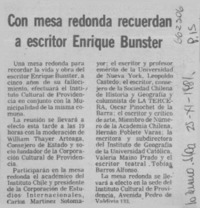 Con mesa redonda recuerdan a escritor Enrique Bunster.  [artículo]