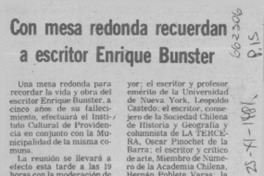 Con mesa redonda recuerdan a escritor Enrique Bunster.  [artículo]