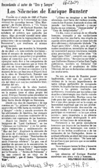 Los Silencios de Enrique Bunster  [artículo] Wilfredo Mayorga.
