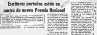 Escritores porteños están en contra de nuevo Premio Nacional.  [artículo]