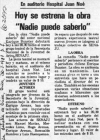 Hoy se estrena la obra "Nadie puede saberlo".  [artículo]