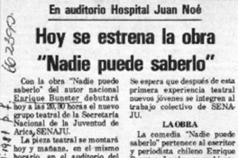 Hoy se estrena la obra "Nadie puede saberlo".  [artículo]