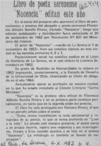 Libro de poeta serenense "Nacencia" editan este año.  [artículo]