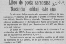 Libro de poeta serenense "Nacencia" editan este año.  [artículo]