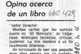 Opina acerca de un libro  [artículo] L. P. Albornoz.