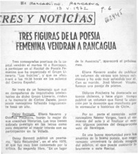 Tres figuras de la poesía femenina vendrán a Rancagua.  [artículo]
