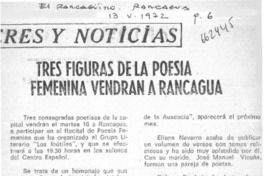 Tres figuras de la poesía femenina vendrán a Rancagua.  [artículo]