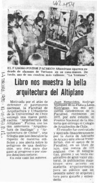 Libro nos muestra la bella arquitectura del altiplano.  [artículo]