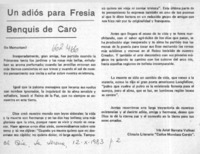 Un adiós para Fresia Benquis de Caro  [artículo] Iris Ariel Barraza Vallessi.