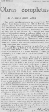 Obras completas de Alberto Blest Gana.