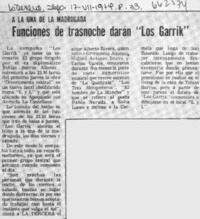 Funciones de trasnoche darán "Los Garrick".  [artículo]