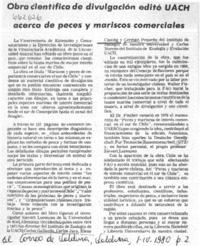 Obra científica de divulgación editó UACH acerca de peces y mariscos comerciales.  [artículo]