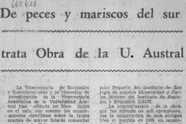 De peces y mariscos del sur trata obra de la U. Austral.  [artículo]