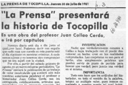 La Prensa" presentará la historia de Tocopilla.  [artículo]
