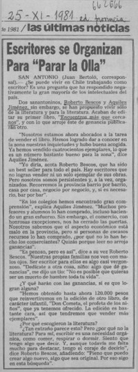 Escritores se organizan para "parar la olla".  [artículo]