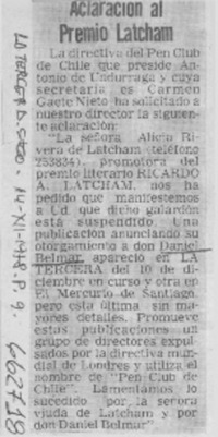 Aclaración al Premio Latcham.