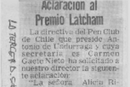 Aclaración al Premio Latcham.