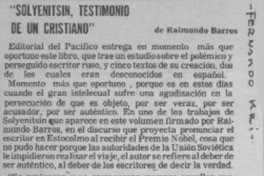 Solyenitsin, testimonio cristiano  [artículo] Fernando Kri.