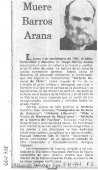 Muere Barros Arana.  [artículo]